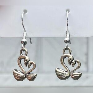 Women’s Jewelry Silver Swan Love Heart Earrings Dangle Hook Style Mini Size